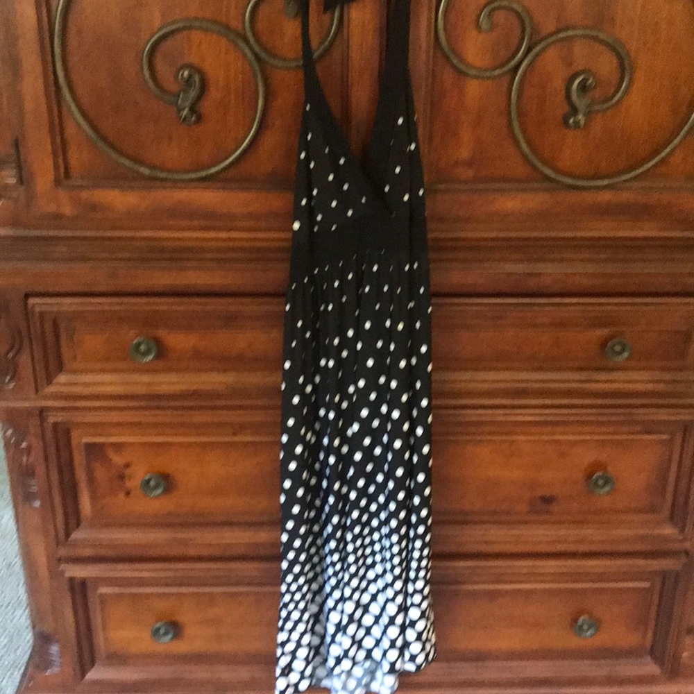 Black and polka dot halter dress